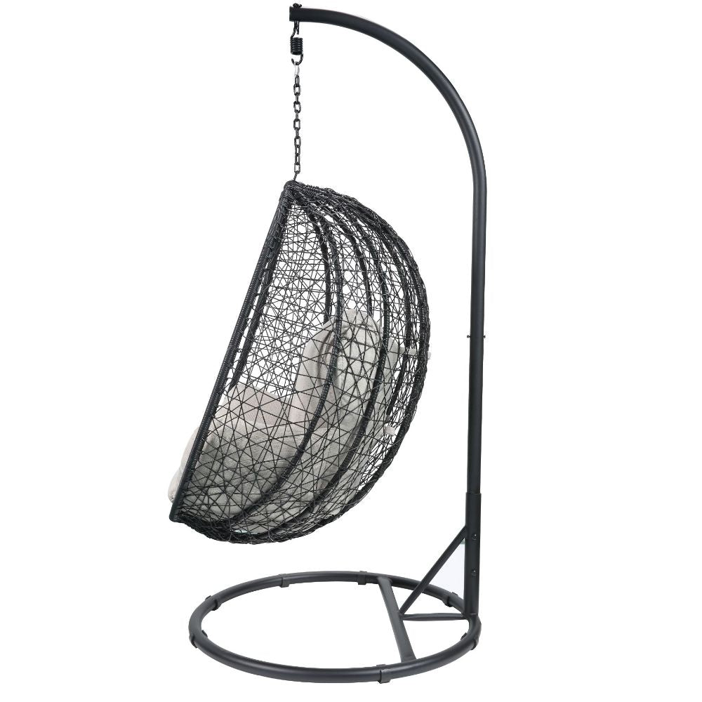 Simona Hanging Chair - Beige Fabric & Black Wicker
