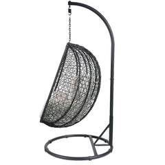 Simona Hanging Chair - Beige Fabric & Black Wicker