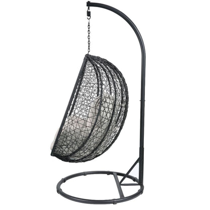 Simona Hanging Chair - Beige Fabric & Black Wicker