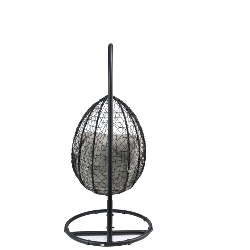 Simona Hanging Chair - Beige Fabric & Black Wicker