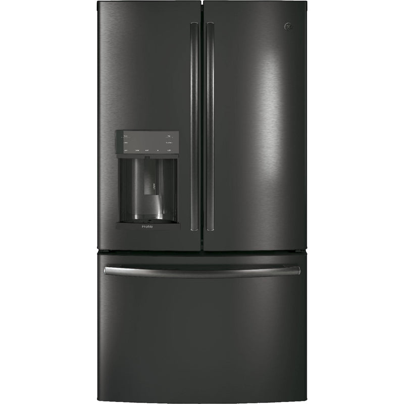 GE Profile 36-inch, 22.2 cu.ft. Counter-Depth French 3-Door Refrigerator with Water and Ice Dispensing System PYE22KBLTS