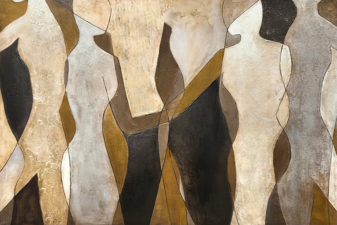 ''Organic Mocha Mosaic Figures'' Hand-painted Wrapped Canvas