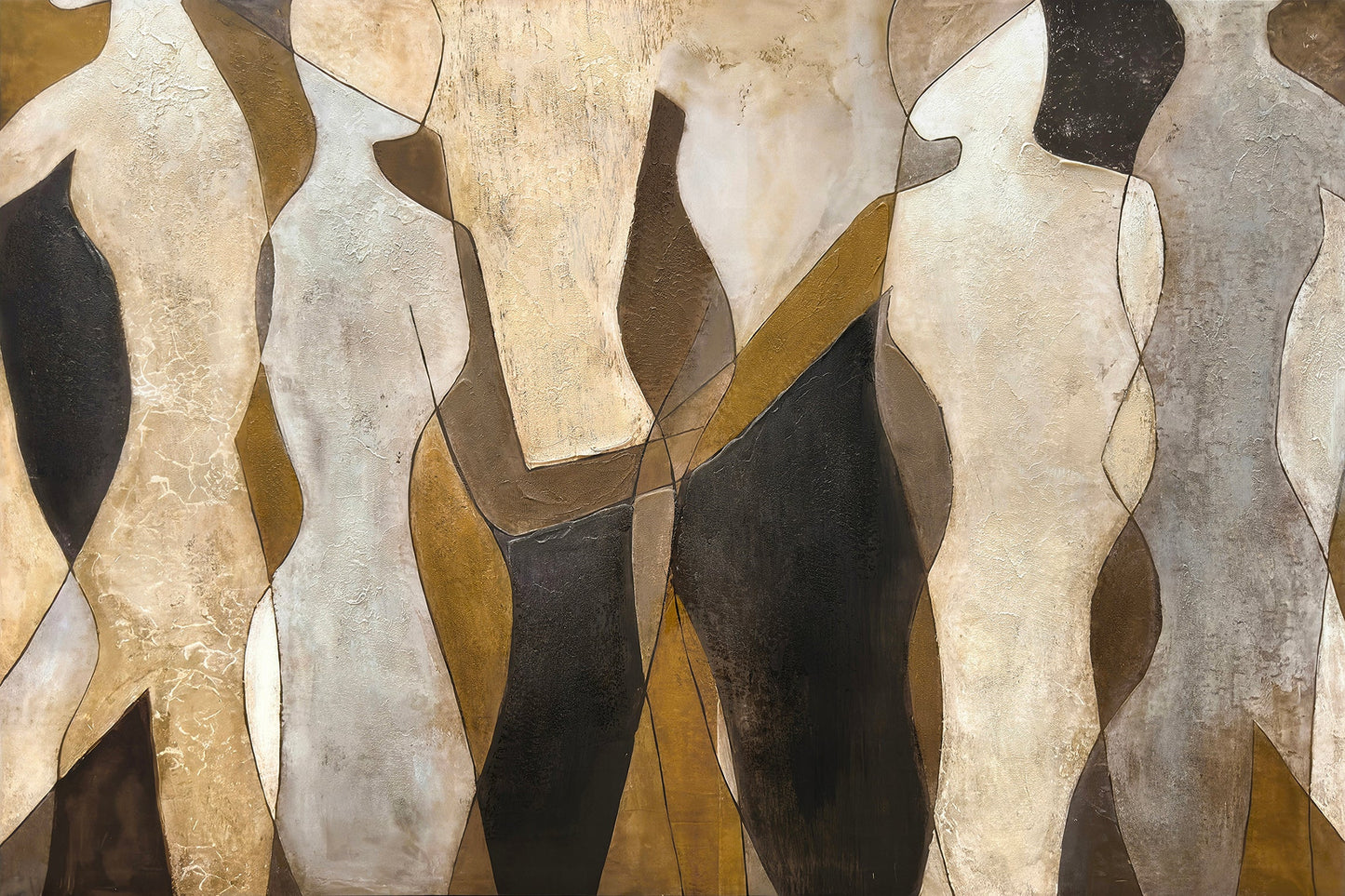 ''Organic Mocha Mosaic Figures'' Hand-painted Wrapped Canvas
