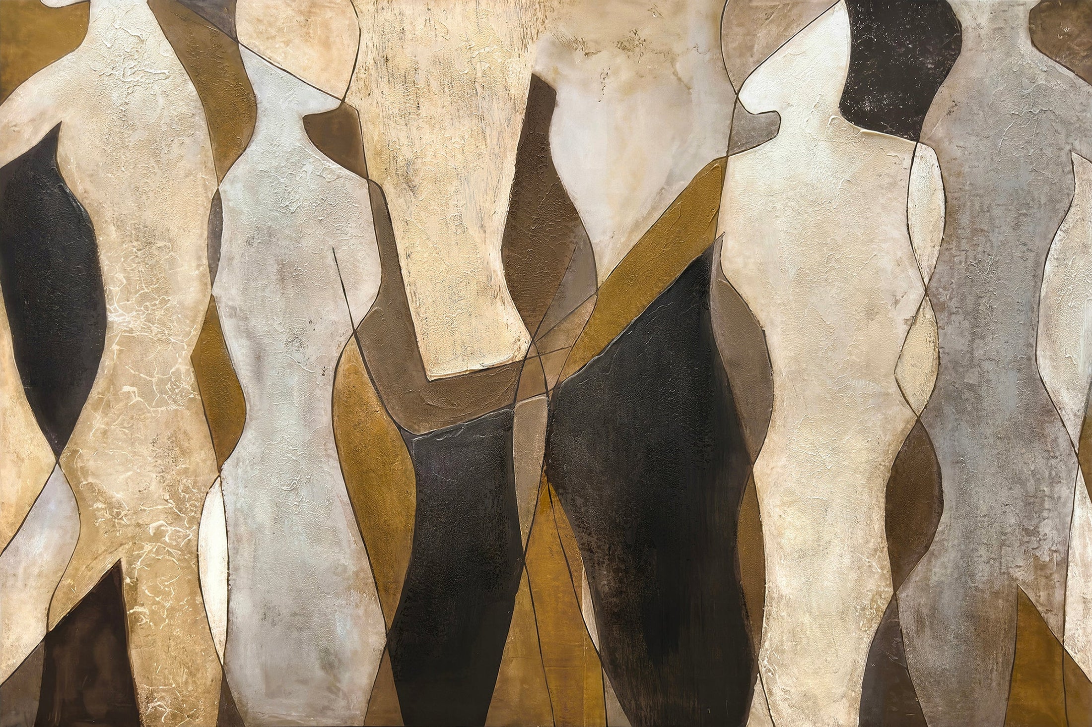 ''Organic Mocha Mosaic Figures'' Hand-painted Wrapped Canvas