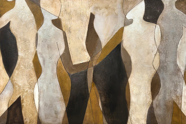 ''Organic Mocha Mosaic Figures'' Hand-painted Wrapped Canvas