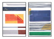 ''Geometric Color Harmony Diptych'' Hand-painted Canvas in Frame (set)