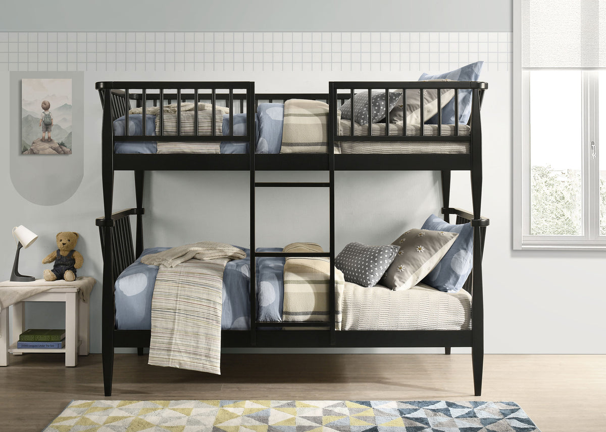 Abram Windsor Twin Over Twin Wood Bunk Bed with Ladder Black