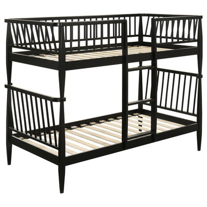 Abram Windsor Twin Over Twin Wood Bunk Bed with Ladder Black