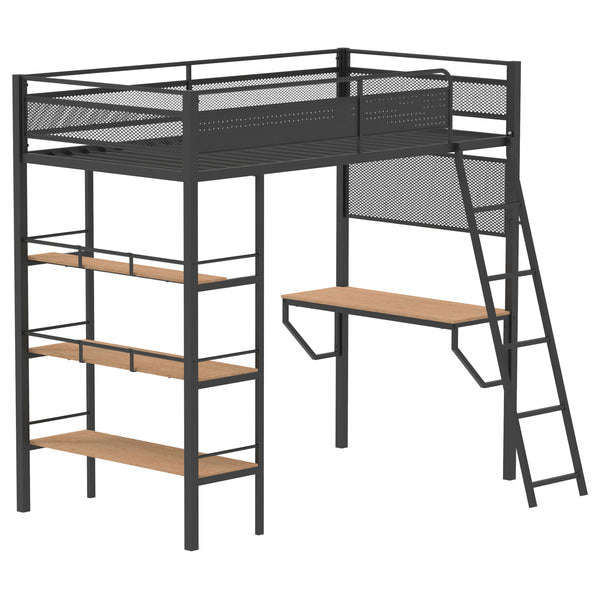 Campus 3-shelf Metal Twin Workstation Loft Bed Matte