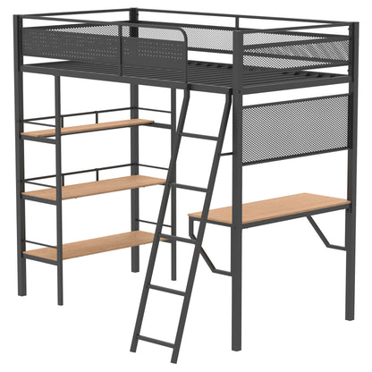 Campus 3-shelf Metal Twin Workstation Loft Bed Matte