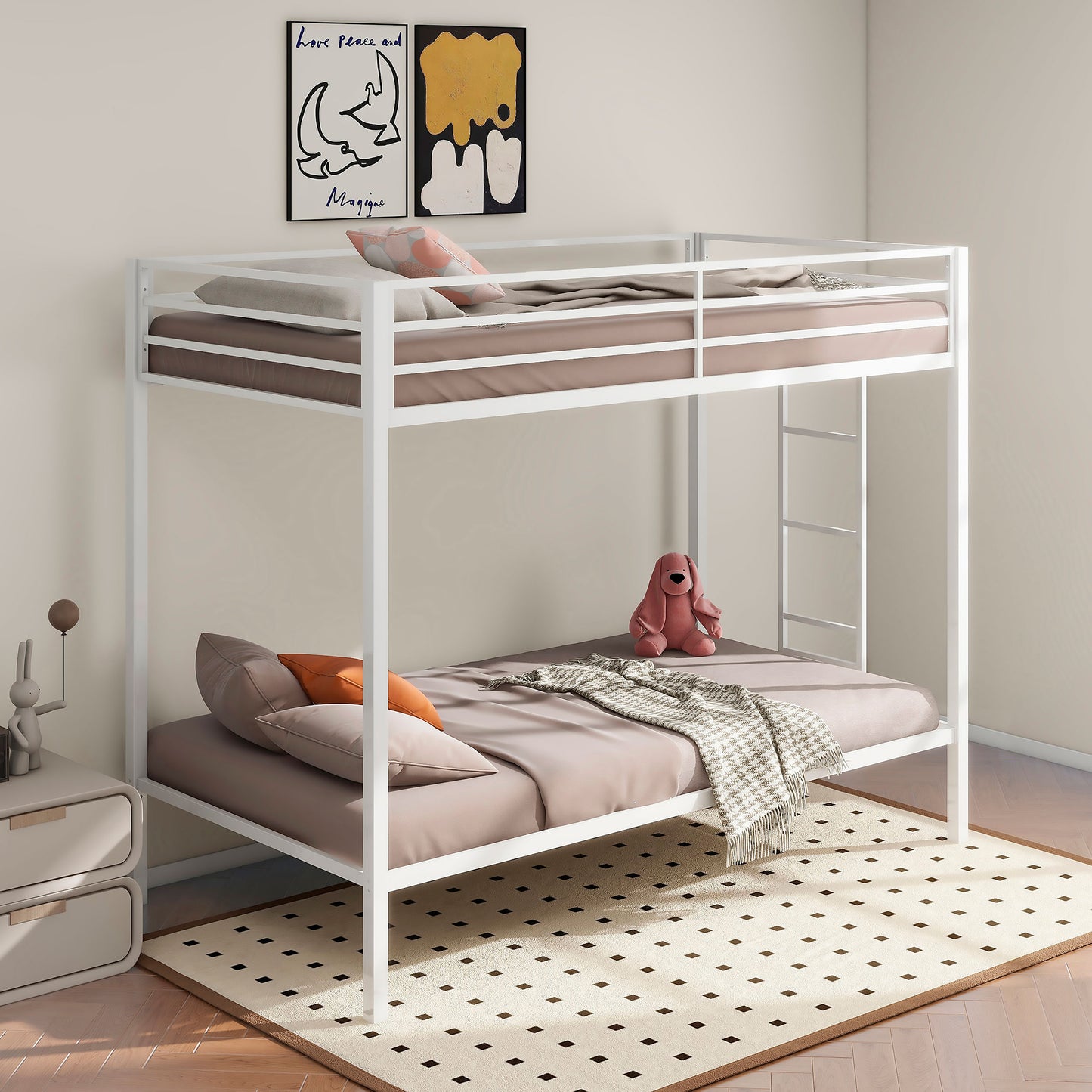 Alevera Metal Bunk Bed with Ladder Black