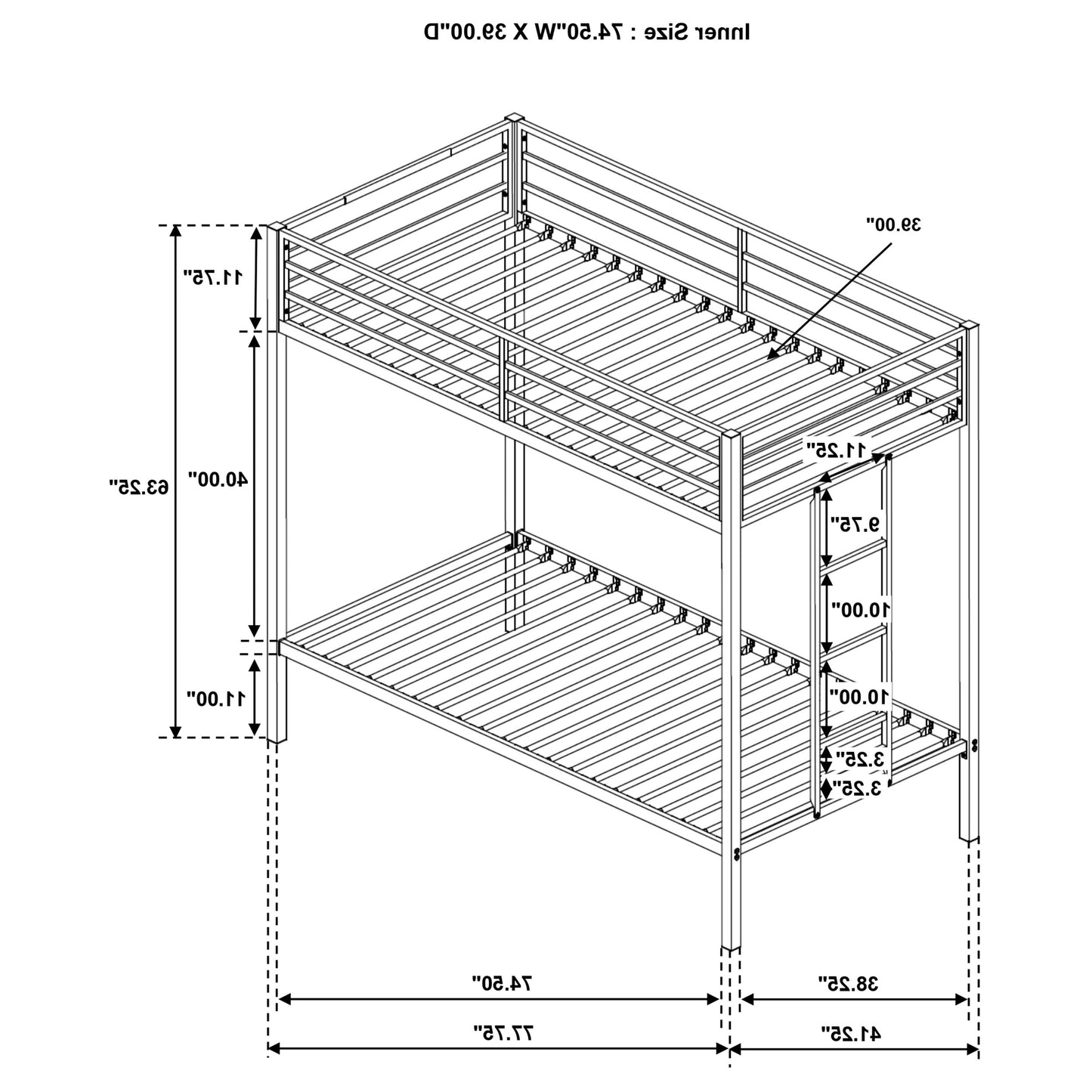 Alevera Metal Bunk Bed with Ladder Black