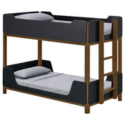 Morris Twin Over Twin Wood Bunk Bed with Ladder Walnut and Black