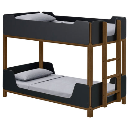 Morris Twin Over Twin Wood Bunk Bed with Ladder Walnut and Black