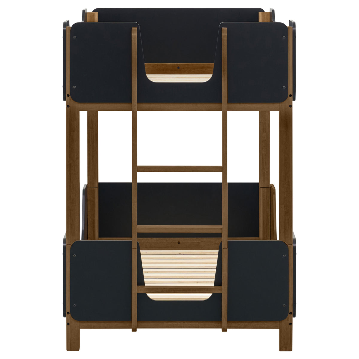 Morris Twin Over Twin Wood Bunk Bed with Ladder Walnut and Black