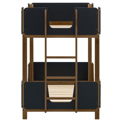 Morris Twin Over Twin Wood Bunk Bed with Ladder Walnut and Black