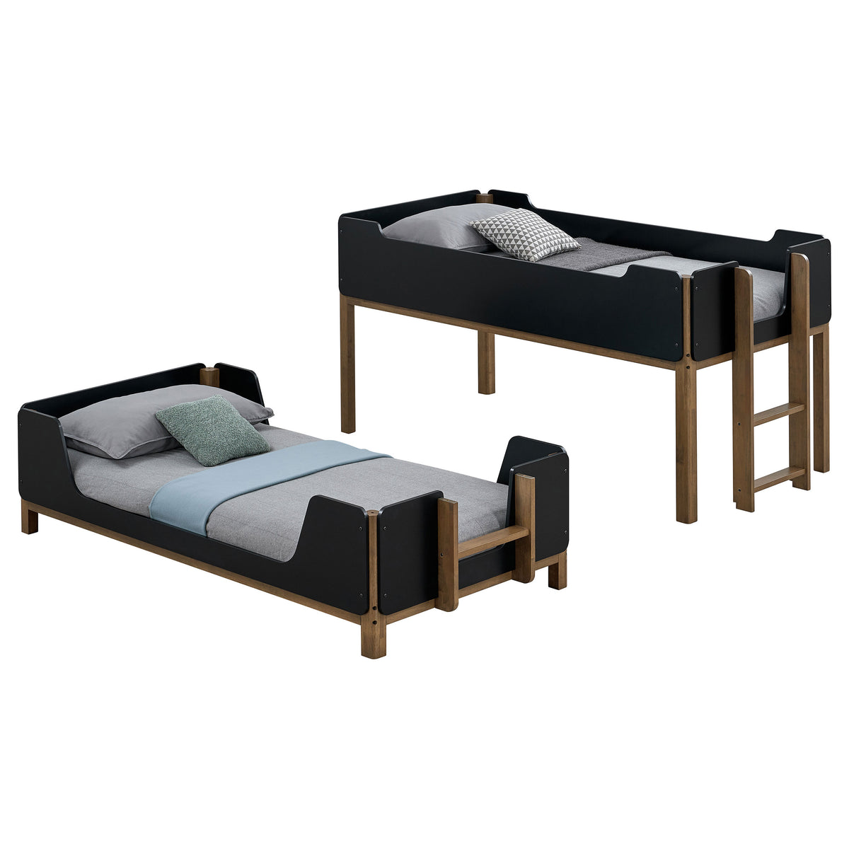 Morris Twin Over Twin Wood Bunk Bed with Ladder Walnut and Black