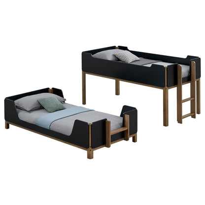 Morris Twin Over Twin Wood Bunk Bed with Ladder Walnut and Black