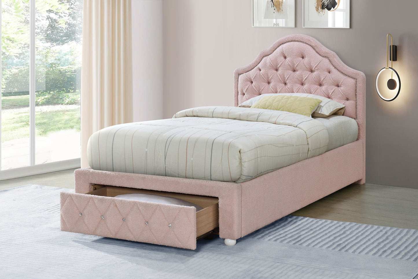 Ashleigh 44-inch Upholstered Storage Platform Bed Pink