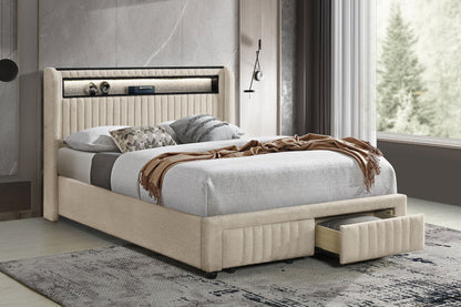 Madison Upholstered LED Storage Platform Bed Cream