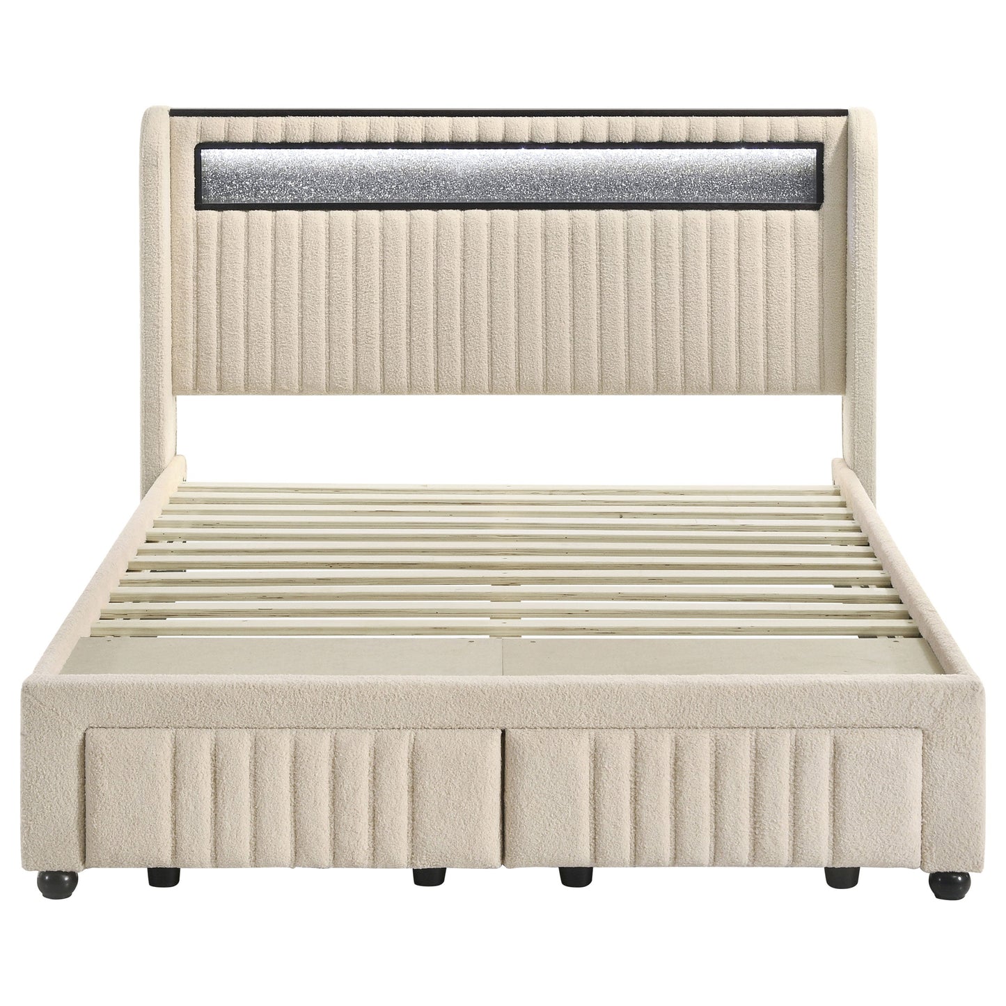 Madison Upholstered LED Storage Platform Bed Cream