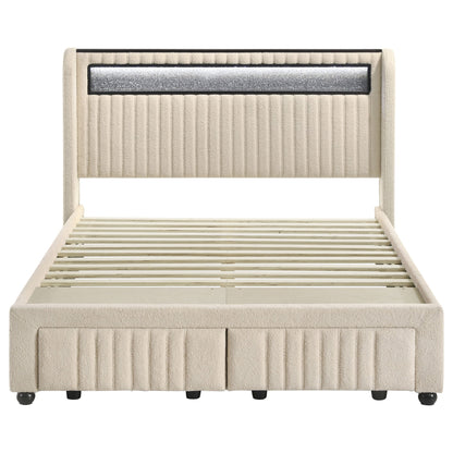 Madison Upholstered LED Storage Platform Bed Cream