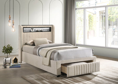 Madison Upholstered LED Storage Platform Bed Cream