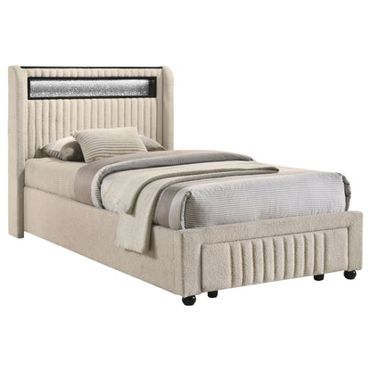 Madison Upholstered LED Storage Platform Bed Cream