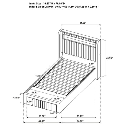 Madison Upholstered LED Storage Platform Bed Cream