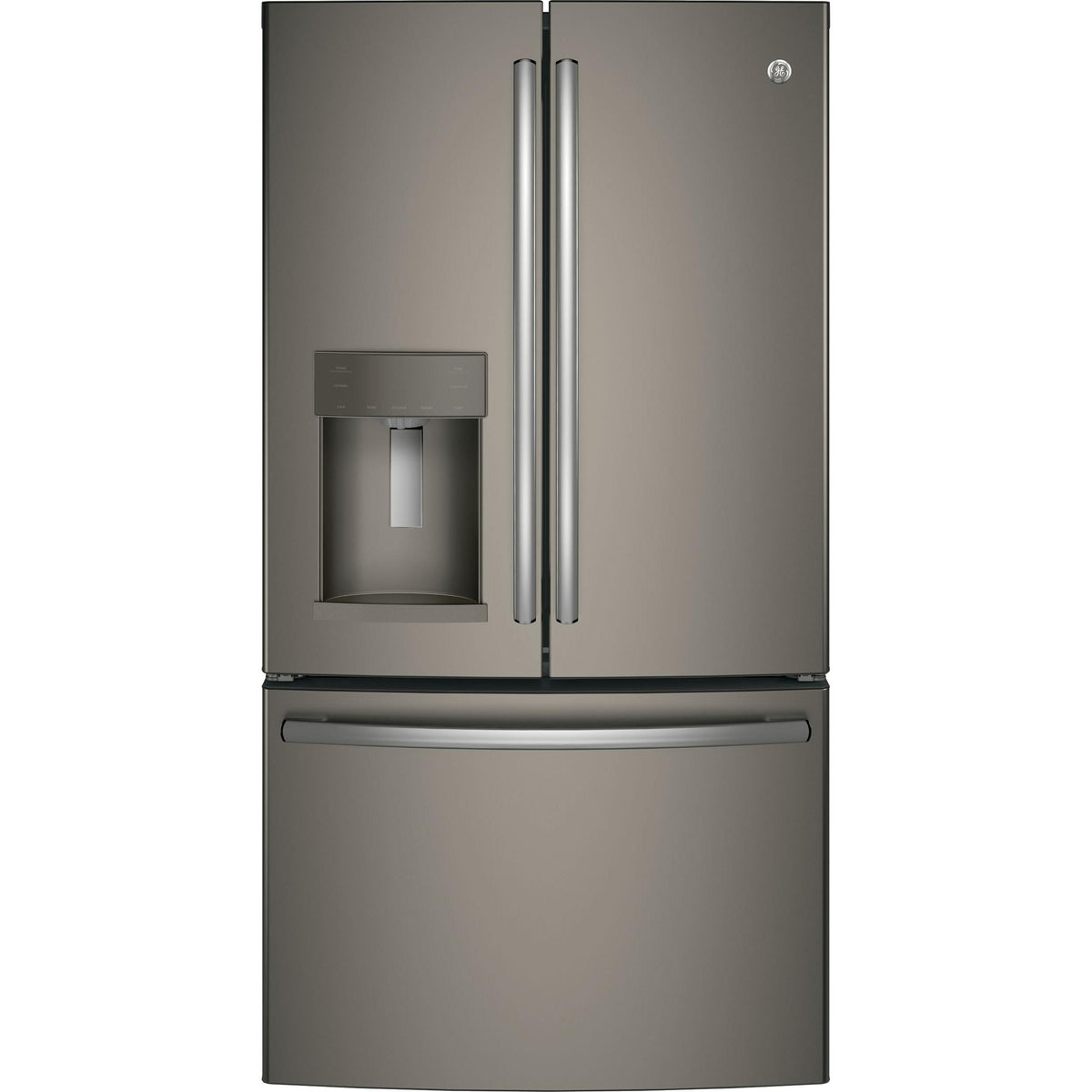  GE 36-inch, 27.8 cu.ft. Freestanding French 3-Door Refrigerator with Ice and Water Dispensing System GFE28GMKES IMAGE 1
