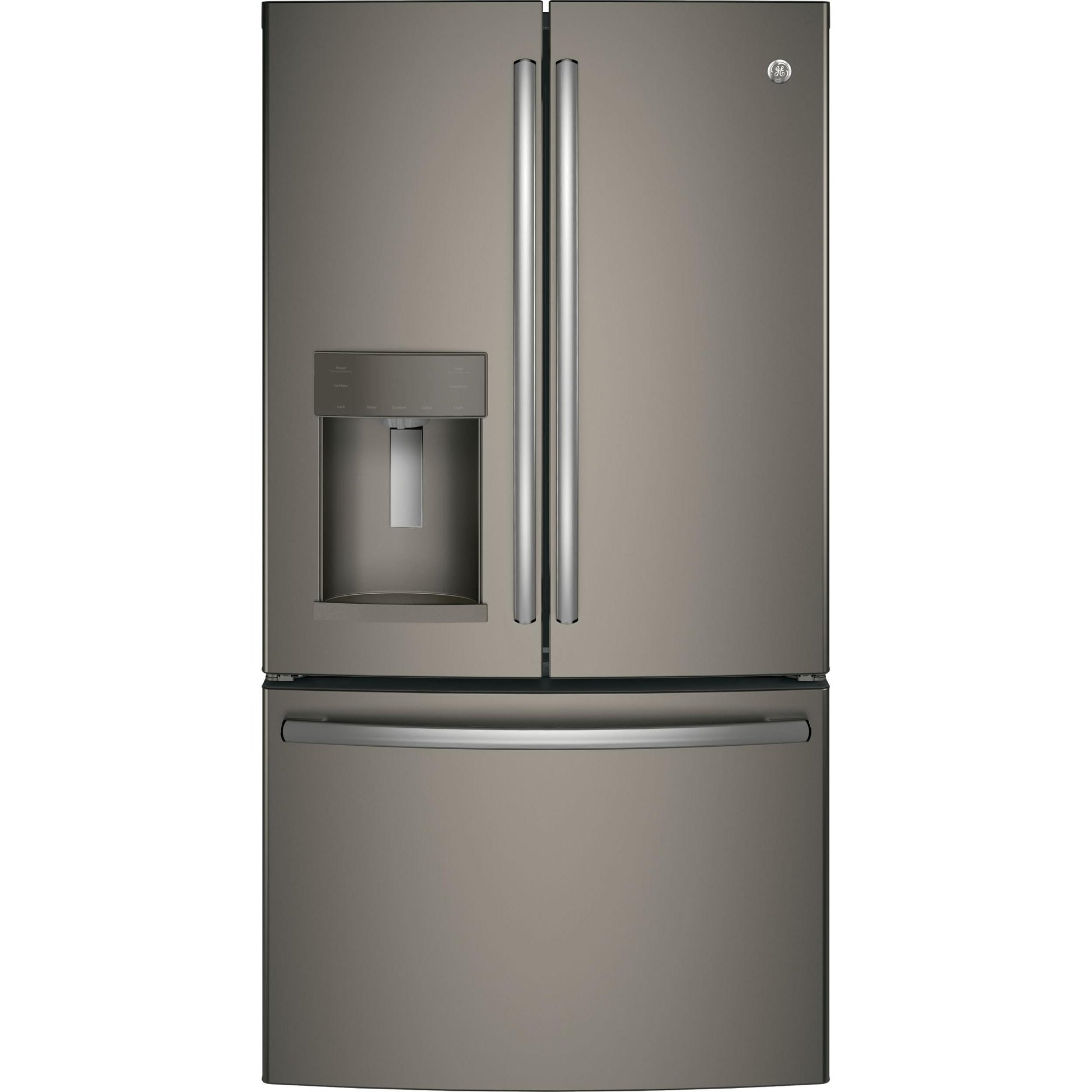 GE 36-inch, 27.8 cu.ft. Freestanding French 3-Door Refrigerator with Ice and Water Dispensing System GFE28GMKES IMAGE 1