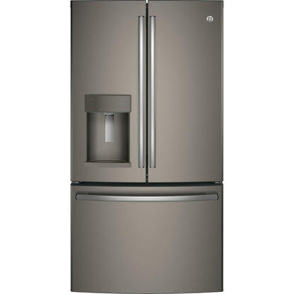 GE 36-inch, 27.8 cu.ft. Freestanding French 3-Door Refrigerator with Ice and Water Dispensing System GFE28GMKES IMAGE 1