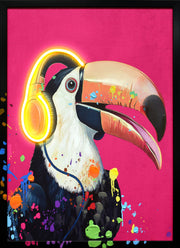 ''Musical Tucan Neon'' Hand-painted LED in Frame