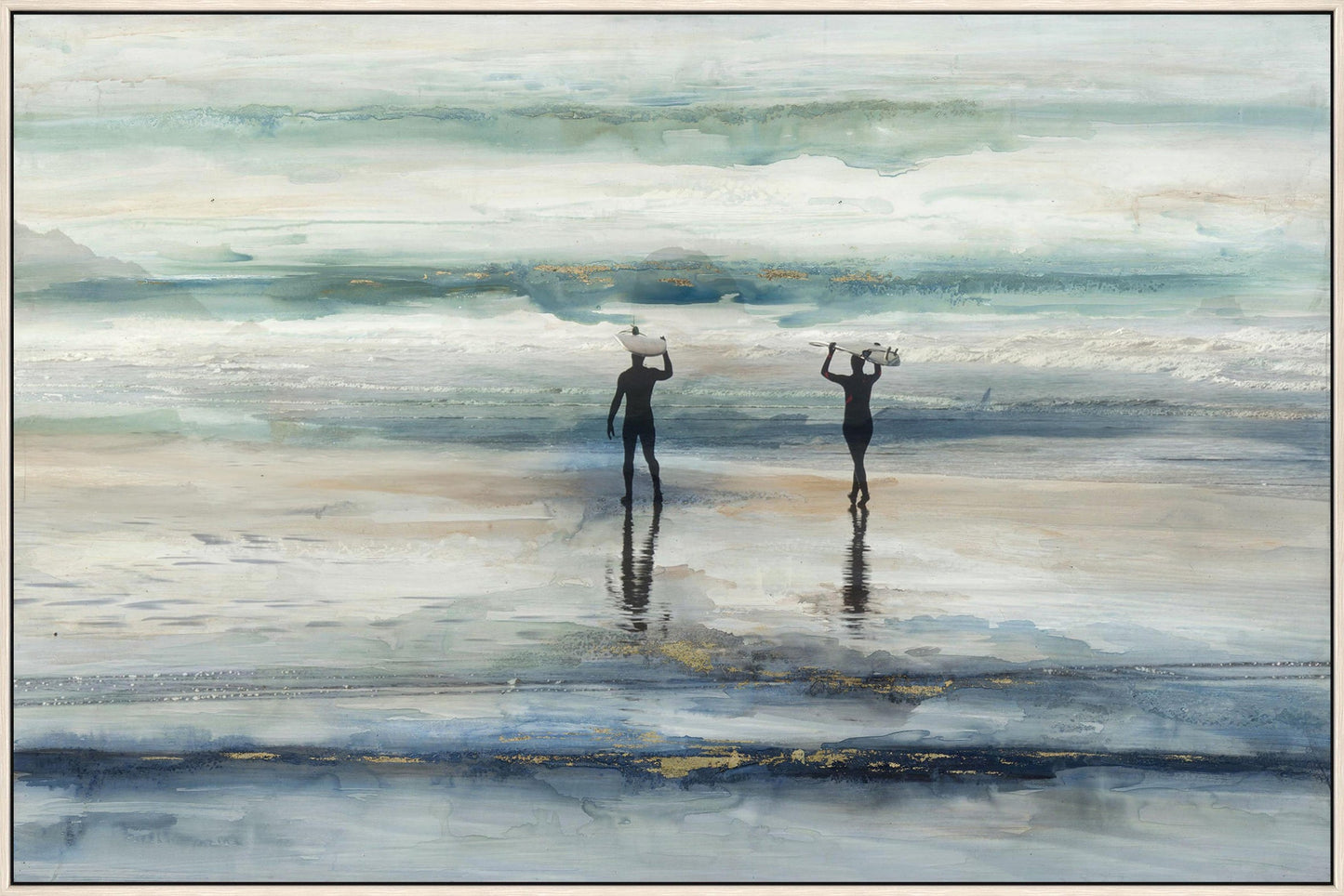 ''Silhouette Beach'' Hand-painted Canvas in Frame