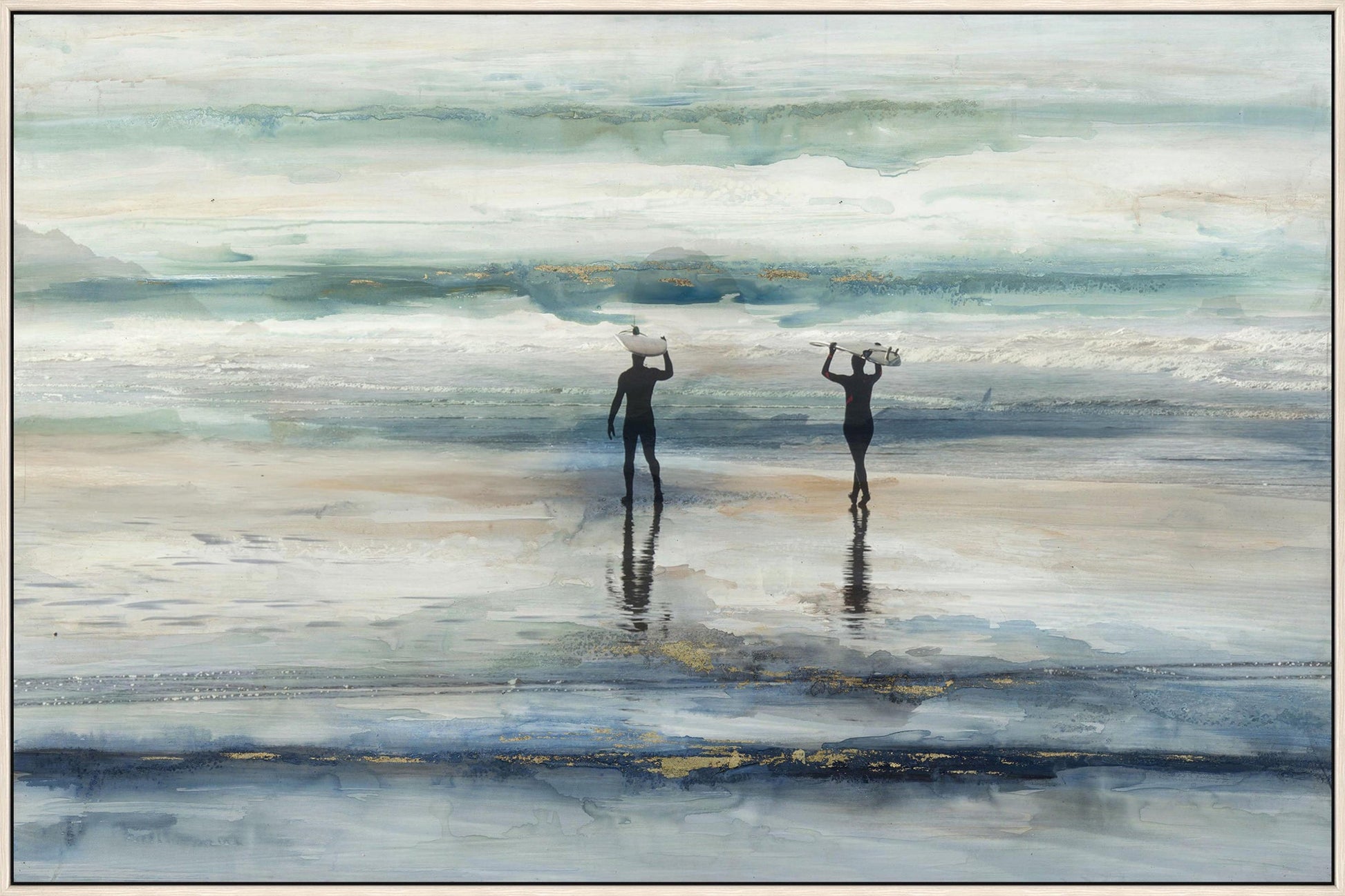''Silhouette Beach'' Hand-painted Canvas in Frame