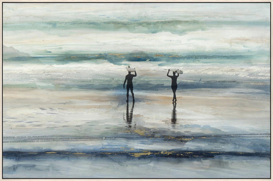 ''Silhouette Beach'' Hand-painted Canvas in Frame