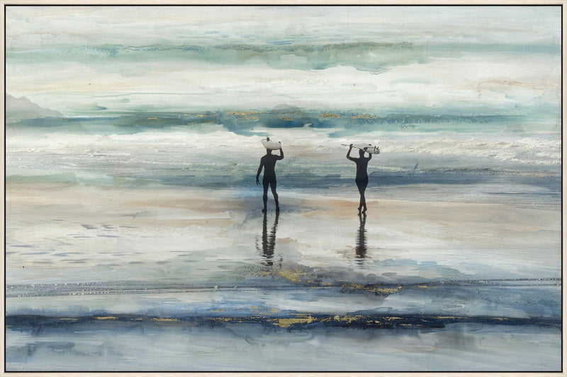''Silhouette Beach'' Hand-painted Canvas in Frame