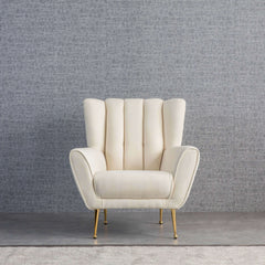 Sillón francés capitoné Gianna de bouclé beige