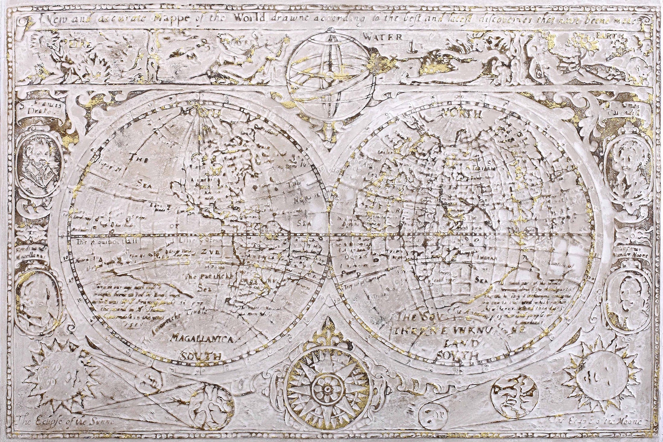 ''Gilded Vintage World Map Embellished Canvas'' Hand-painted Wrapped Canvas