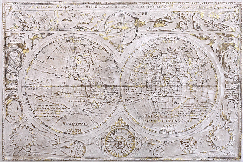''Gilded Vintage World Map Embellished Canvas'' Hand-painted Wrapped Canvas