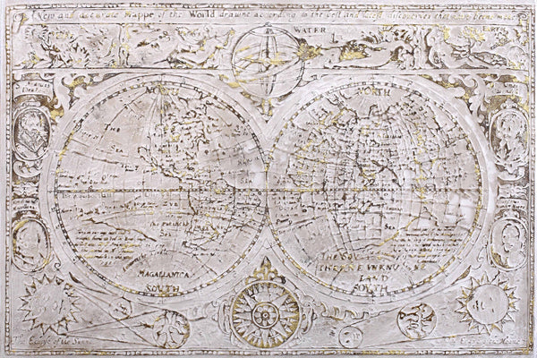 ''Gilded Vintage World Map Embellished Canvas'' Hand-painted Wrapped Canvas
