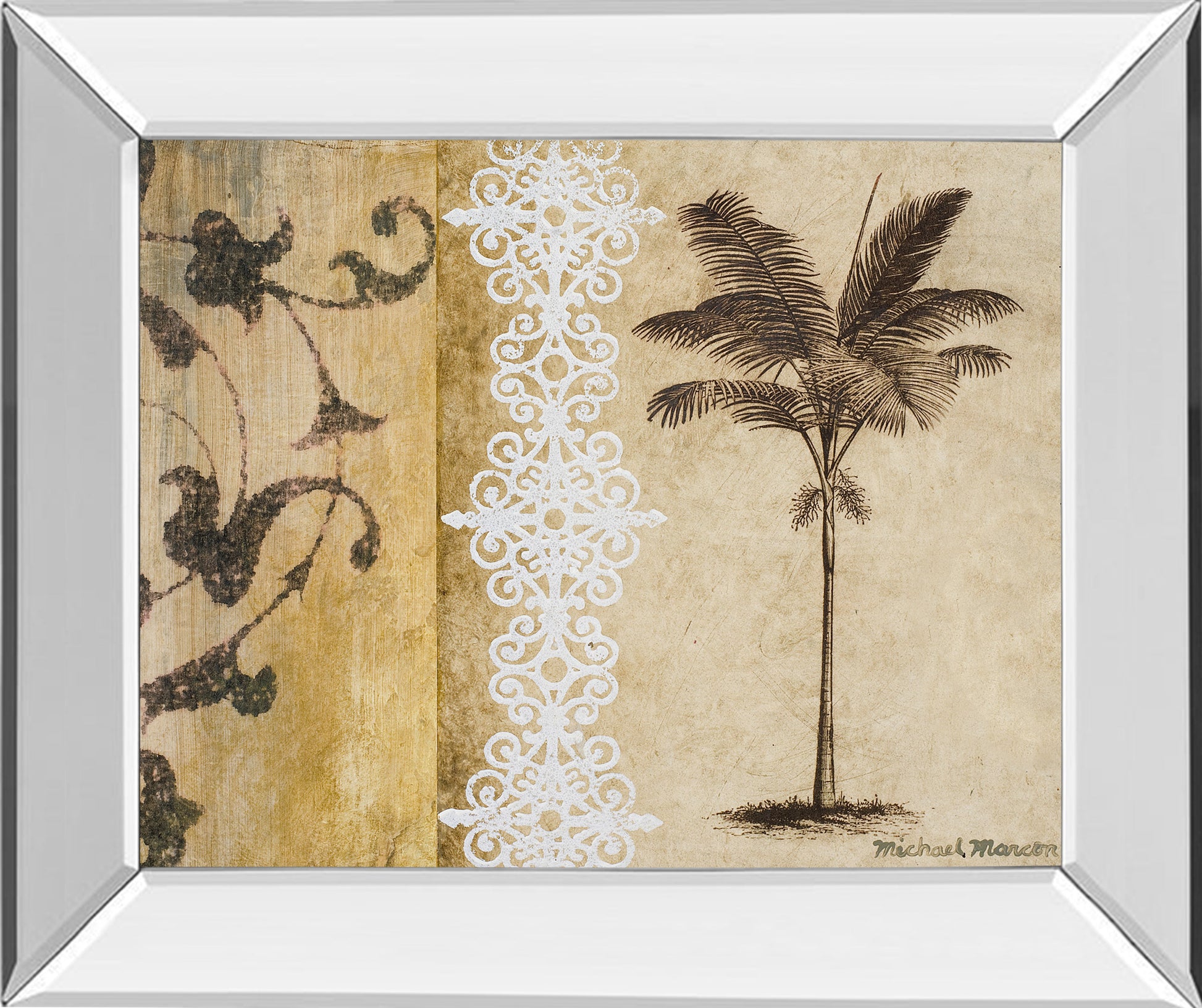 Mirrored Frame Decorative Palm I By Michael Marcon