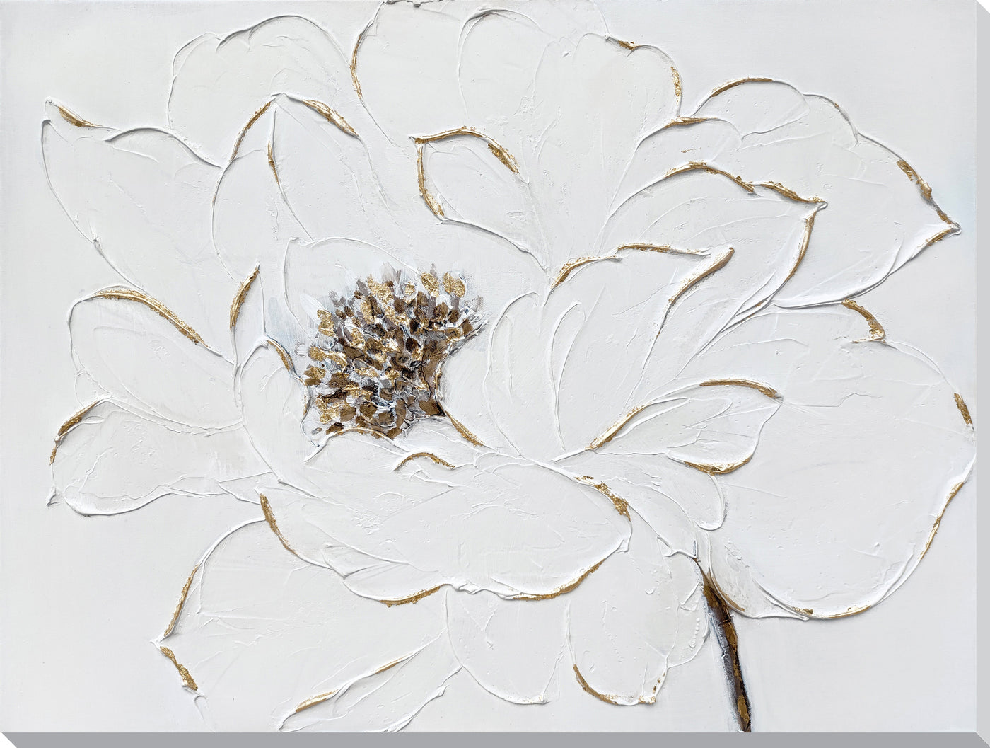 ''Ivory Peony Textured Elegance'' Hand-painted Wrapped Canvas