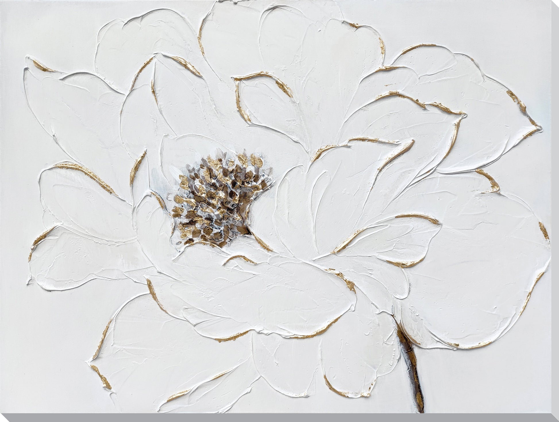 ''Ivory Peony Textured Elegance'' Hand-painted Wrapped Canvas
