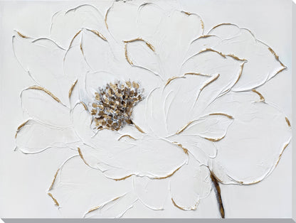 ''Ivory Peony Textured Elegance'' Hand-painted Wrapped Canvas