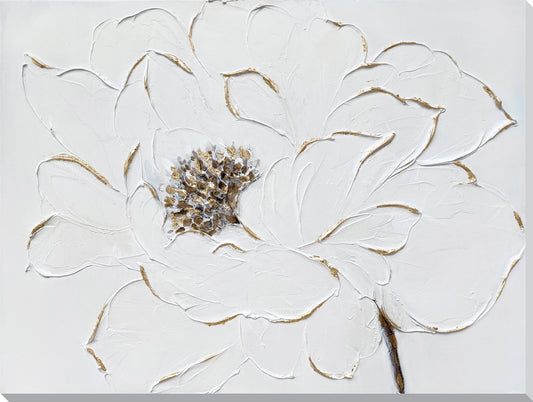 ''Ivory Peony Textured Elegance'' Hand-painted Wrapped Canvas