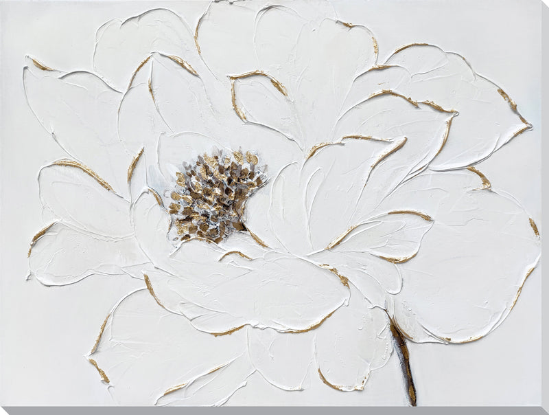 ''Ivory Peony Textured Elegance'' Hand-painted Wrapped Canvas