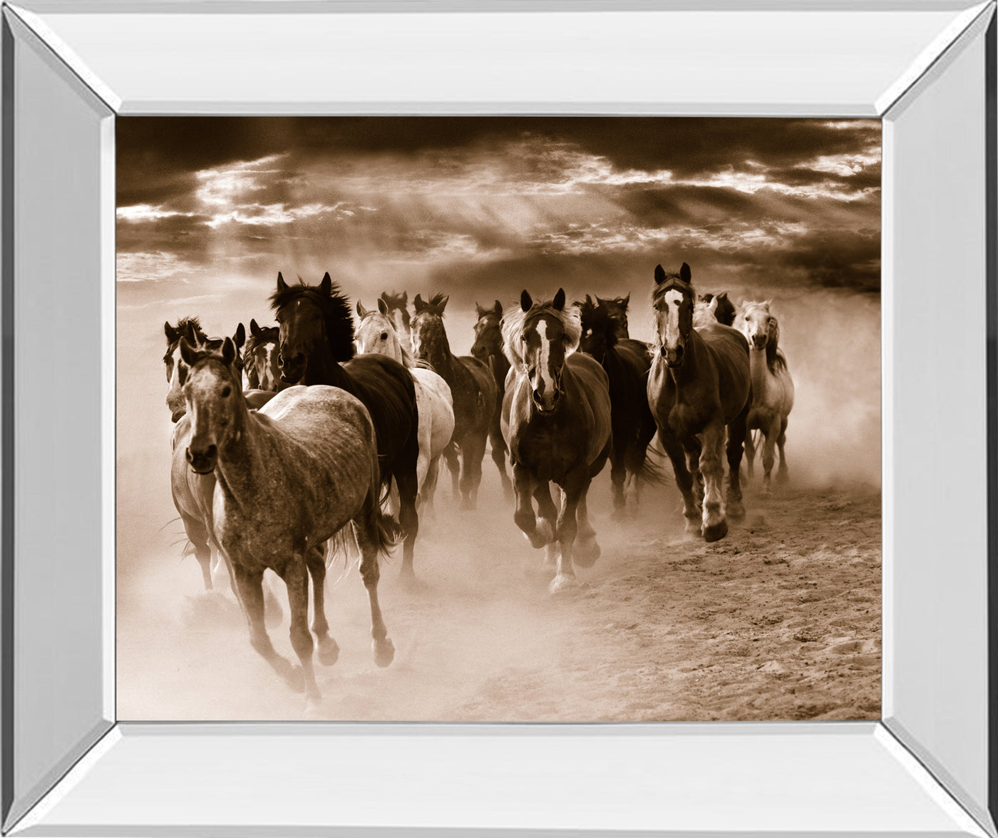 Mirrored Frame Running Horses By Monte Naglar