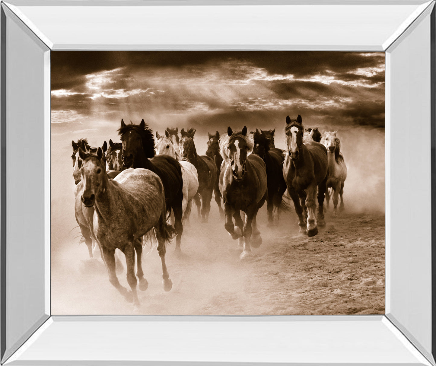 Mirrored Frame Running Horses By Monte Naglar