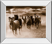 Mirrored Frame Running Horses By Monte Naglar